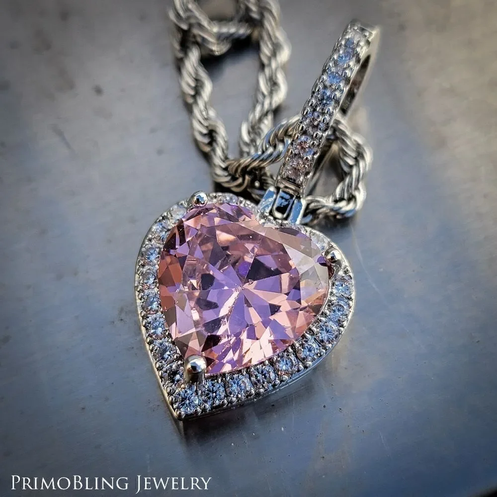 Stainless Steel Pink Heart Cross Necklace